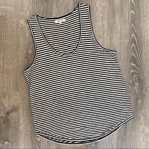 Madewell Anthem Striped Scoop Tank Black Cream Med - Picture 4 of 8